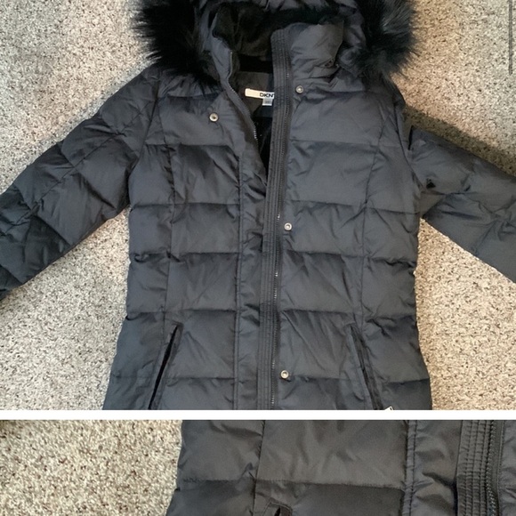 DkNy long puffer coat faux fur hoodie size XS - Picture 3 of 16
